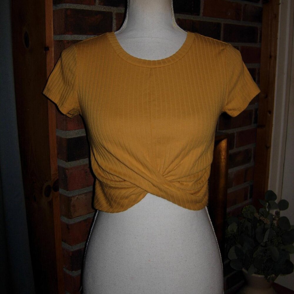 mustard yellow twist front crop top M